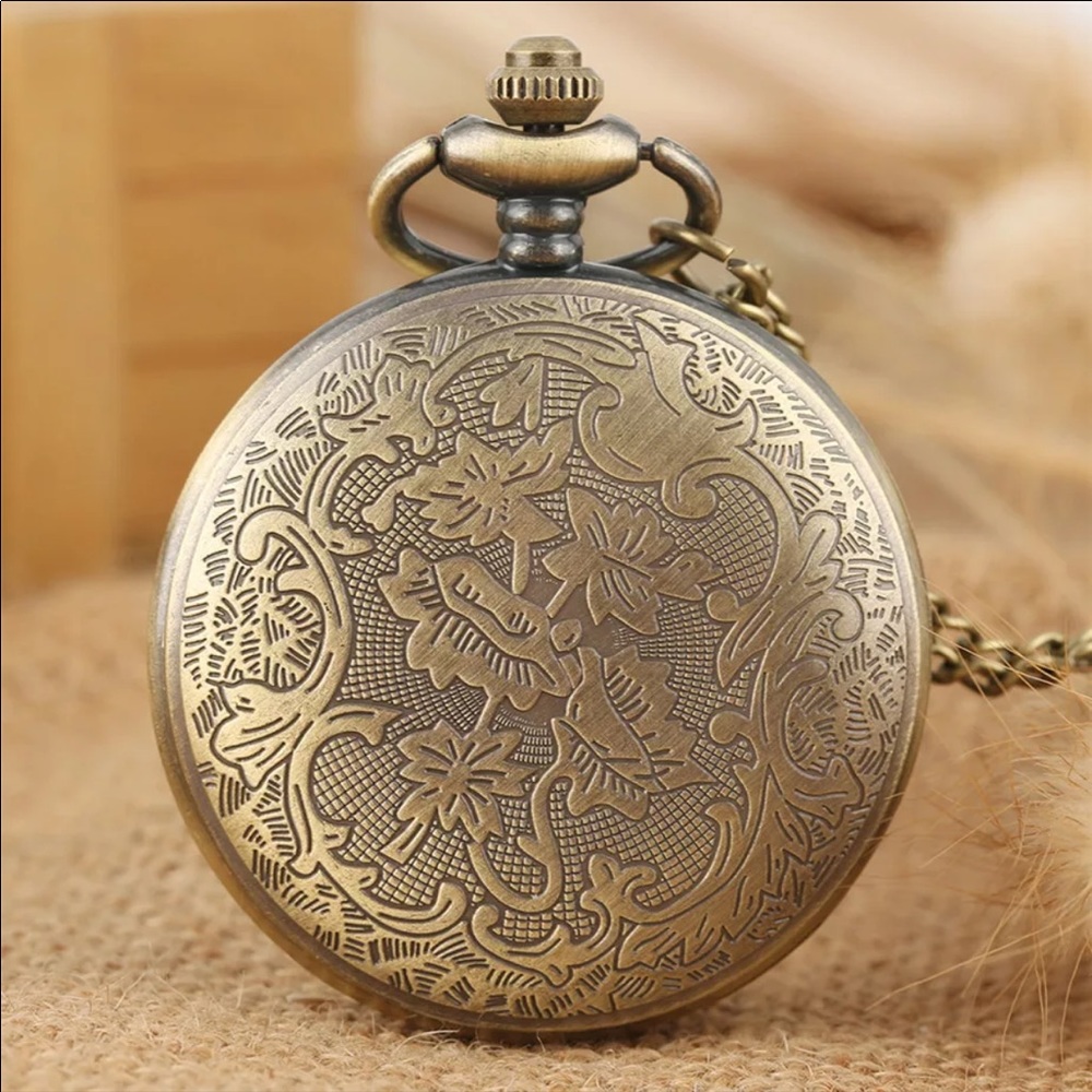 NEW Flower Bronze Necklace Pocket Watch - Picture 3 of 6